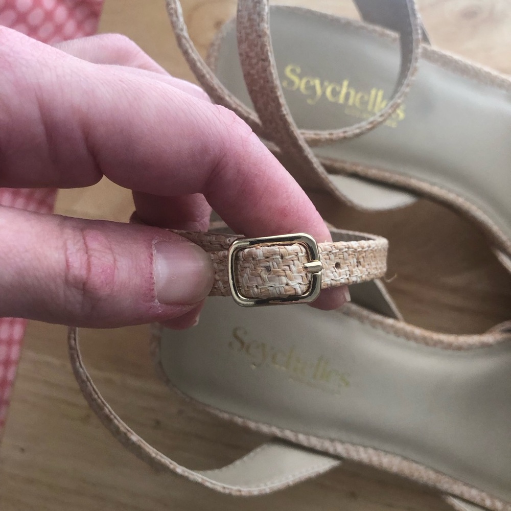 NWOT Seychelles Anthropologie Raffia Blush Tan Block Heel Sandal Size 8.5 - Picture 10 of 12